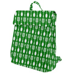 Green And White Kitchen Utensils Pattern Flap Top Backpack by GardenOfOphir