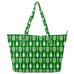 Green And White Kitchen Utensils Pattern Full Print Shoulder Bag by GardenOfOphir