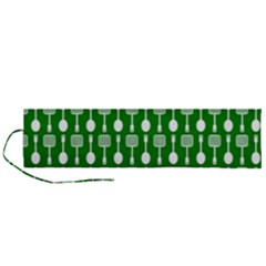 Green And White Kitchen Utensils Pattern Roll Up Canvas Pencil Holder (l) by GardenOfOphir