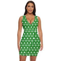 Green And White Kitchen Utensils Pattern Draped Bodycon Dress by GardenOfOphir