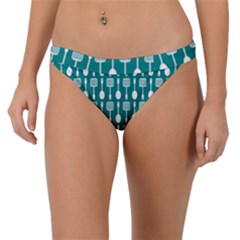 Teal And White Spatula Spoon Pattern Band Bikini Bottoms by GardenOfOphir