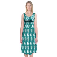 Teal And White Spatula Spoon Pattern Midi Sleeveless Dress by GardenOfOphir