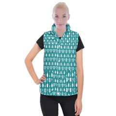 Teal And White Spatula Spoon Pattern Women s Button Up Vest by GardenOfOphir