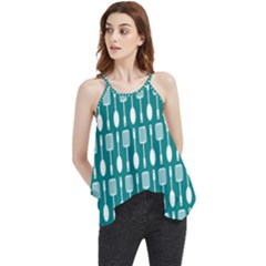 Teal And White Spatula Spoon Pattern Flowy Camisole Tank Top by GardenOfOphir