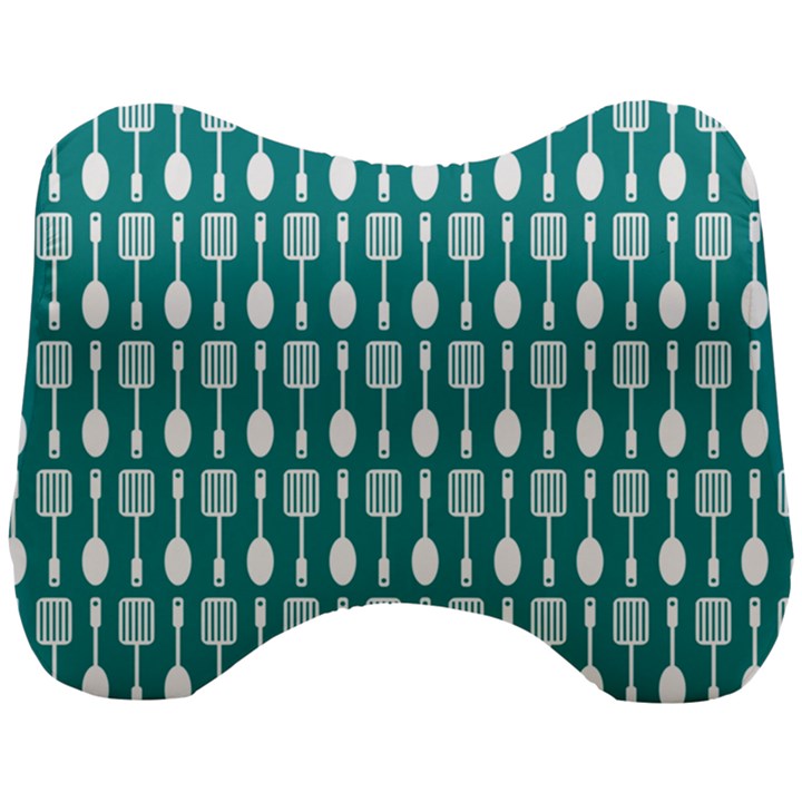 Teal And White Spatula Spoon Pattern Head Support Cushion