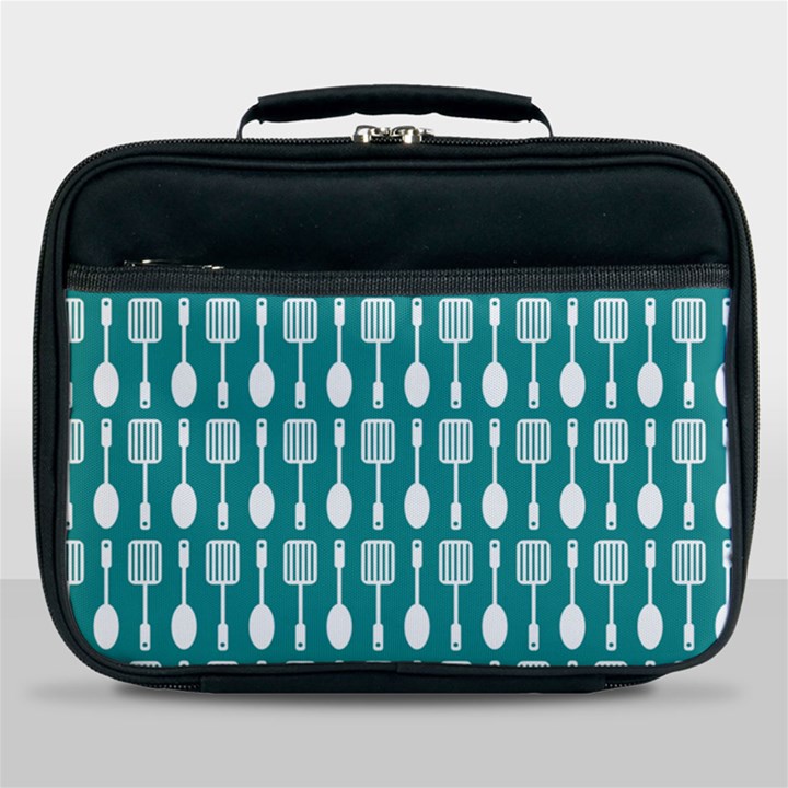 Teal And White Spatula Spoon Pattern Lunch Bag