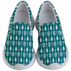 Teal And White Spatula Spoon Pattern Kids Lightweight Slip Ons by GardenOfOphir