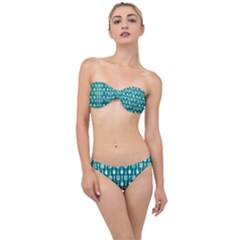 Teal And White Spatula Spoon Pattern Classic Bandeau Bikini Set by GardenOfOphir