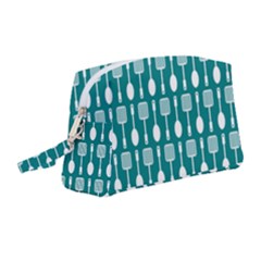 Teal And White Spatula Spoon Pattern Wristlet Pouch Bag (medium) by GardenOfOphir