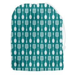 Teal And White Spatula Spoon Pattern Drawstring Pouch (3xl) by GardenOfOphir