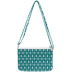 Teal And White Spatula Spoon Pattern Double Gusset Crossbody Bag by GardenOfOphir