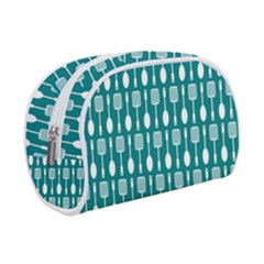 Teal And White Spatula Spoon Pattern Make Up Case (small) by GardenOfOphir