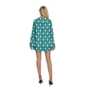 Teal And White Spatula Spoon Pattern Round Neck Long Sleeve Bohemian Style Chiffon Mini Dress View4