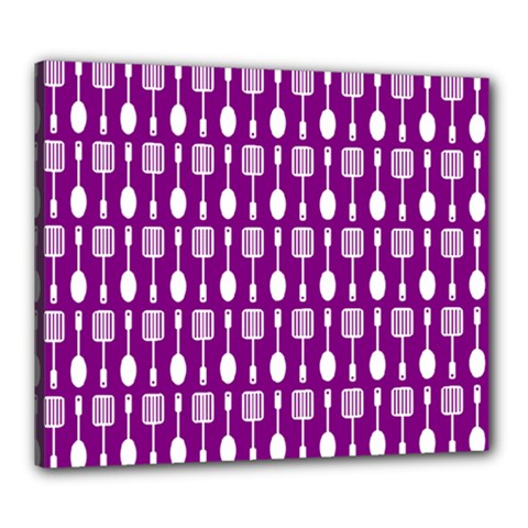 Magenta Spatula Spoon Pattern Canvas 24  X 20  (stretched) by GardenOfOphir