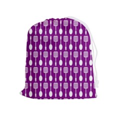 Magenta Spatula Spoon Pattern Drawstring Pouch (xl) by GardenOfOphir