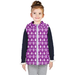 Magenta Spatula Spoon Pattern Kids  Hooded Puffer Vest by GardenOfOphir