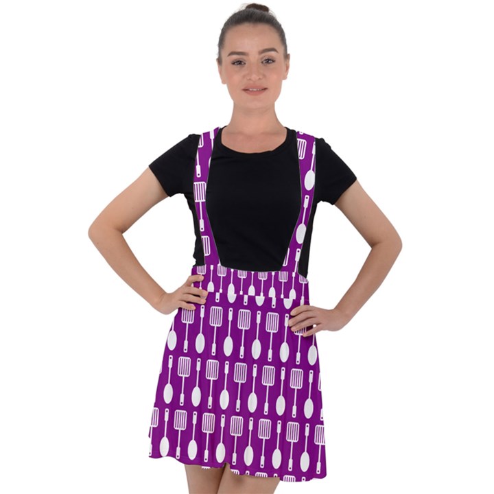 Magenta Spatula Spoon Pattern Velvet Suspender Skater Skirt