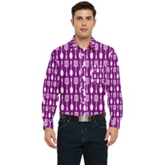 Magenta Spatula Spoon Pattern Men s Long Sleeve Pocket Shirt  by GardenOfOphir