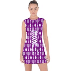 Magenta Spatula Spoon Pattern Lace Up Front Bodycon Dress by GardenOfOphir