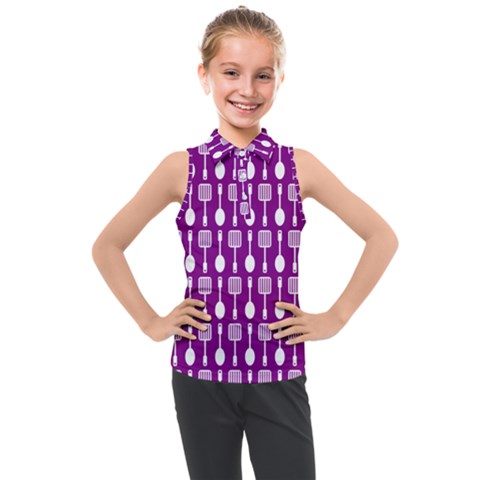 Magenta Spatula Spoon Pattern Kids  Sleeveless Polo Tee by GardenOfOphir