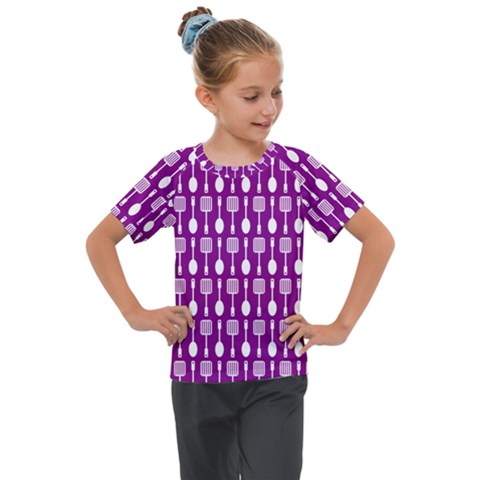 Magenta Spatula Spoon Pattern Kids  Mesh Piece Tee by GardenOfOphir