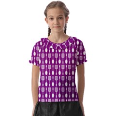 Magenta Spatula Spoon Pattern Kids  Frill Chiffon Blouse by GardenOfOphir