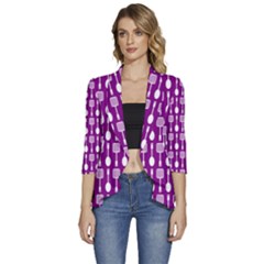 Magenta Spatula Spoon Pattern Women s 3/4 Sleeve Ruffle Edge Open Front Jacket by GardenOfOphir