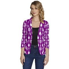 Magenta Spatula Spoon Pattern Women s One-button 3/4 Sleeve Short Jacket by GardenOfOphir