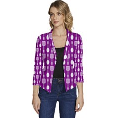 Magenta Spatula Spoon Pattern Women s Casual 3/4 Sleeve Spring Jacket by GardenOfOphir