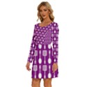 Magenta Spatula Spoon Pattern Long Sleeve Wide Neck Velvet Dress View2