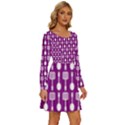 Magenta Spatula Spoon Pattern Long Sleeve Wide Neck Velvet Dress View3