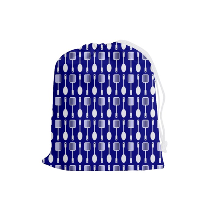 Indigo Spatula Spoon Pattern Drawstring Pouch (Large)