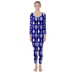 Indigo Spatula Spoon Pattern Long Sleeve Catsuit by GardenOfOphir