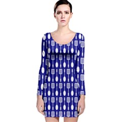 Indigo Spatula Spoon Pattern Long Sleeve Velvet Bodycon Dress by GardenOfOphir