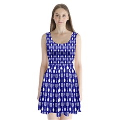 Indigo Spatula Spoon Pattern Split Back Mini Dress  by GardenOfOphir