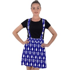 Indigo Spatula Spoon Pattern Velvet Suspender Skater Skirt by GardenOfOphir