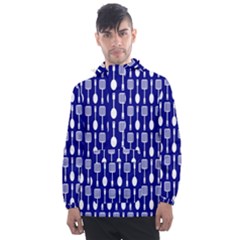 Indigo Spatula Spoon Pattern Men s Front Pocket Pullover Windbreaker by GardenOfOphir