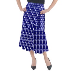 Indigo Spatula Spoon Pattern Midi Mermaid Skirt by GardenOfOphir