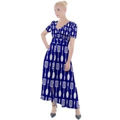 Indigo Spatula Spoon Pattern Button Up Short Sleeve Maxi Dress by GardenOfOphir