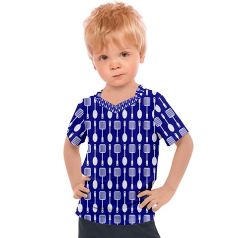 Indigo Spatula Spoon Pattern Kids  Sports Tee by GardenOfOphir