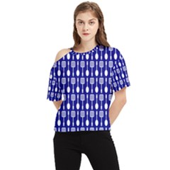 Indigo Spatula Spoon Pattern One Shoulder Cut Out Tee by GardenOfOphir