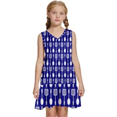 Indigo Spatula Spoon Pattern Kids  Sleeveless Tiered Mini Dress by GardenOfOphir