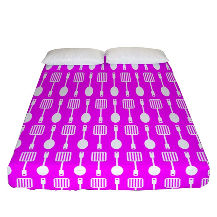 Purple Spatula Spoon Pattern Fitted Sheet (California King Size)