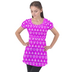 Purple Spatula Spoon Pattern Puff Sleeve Tunic Top by GardenOfOphir