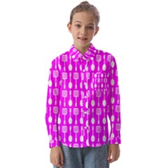 Purple Spatula Spoon Pattern Kids  Long Sleeve Shirt by GardenOfOphir