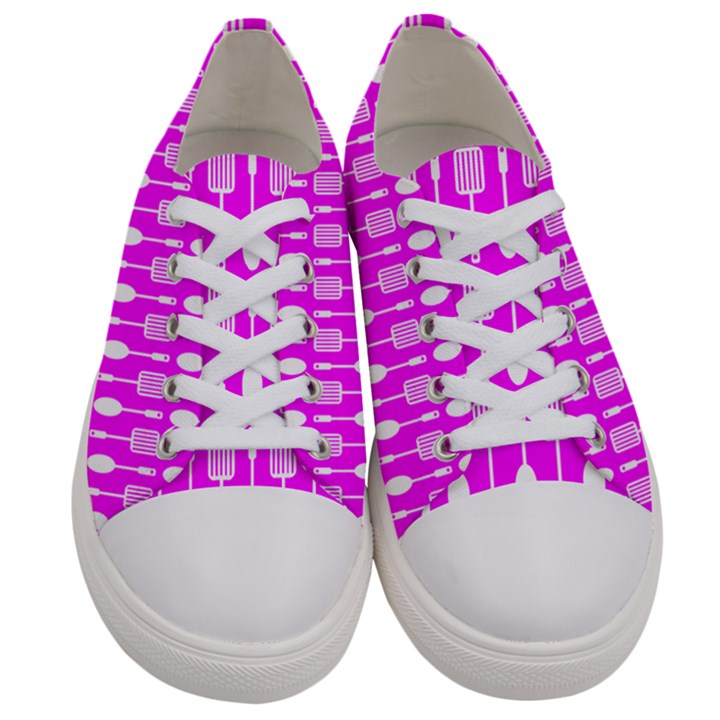 Purple Spatula Spoon Pattern Women s Low Top Canvas Sneakers