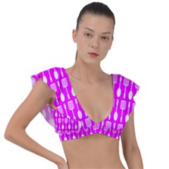 Purple Spatula Spoon Pattern Plunge Frill Sleeve Bikini Top by GardenOfOphir