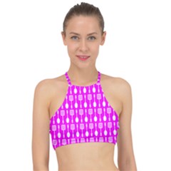 Purple Spatula Spoon Pattern Racer Front Bikini Top by GardenOfOphir