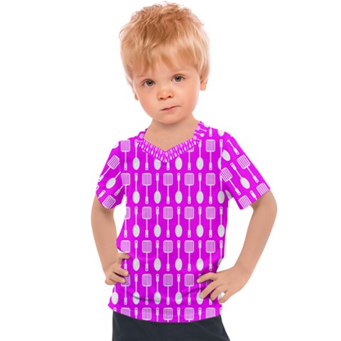 Purple Spatula Spoon Pattern Kids  Sports Tee by GardenOfOphir