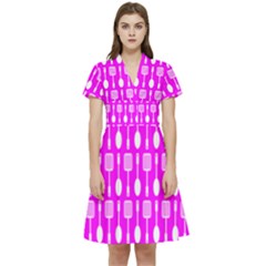 Purple Spatula Spoon Pattern Short Sleeve Waist Detail Dress by GardenOfOphir